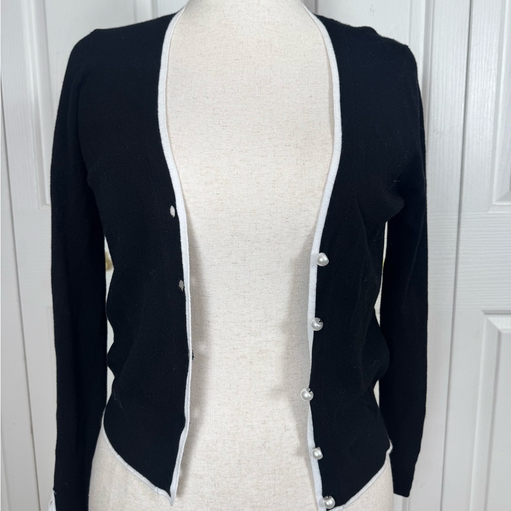 NWT Theory Elegant Black Cardigan with White Trim